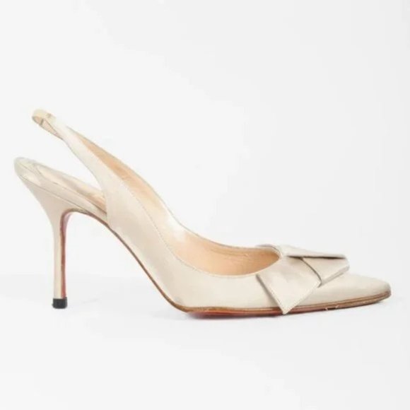 Christian Louboutin Beige Satin Bow Slingbacks - Picture 1 of 9